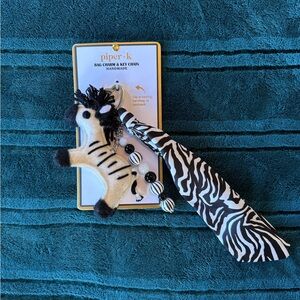 Piper K zebra handmade beaded bag charm and key chain